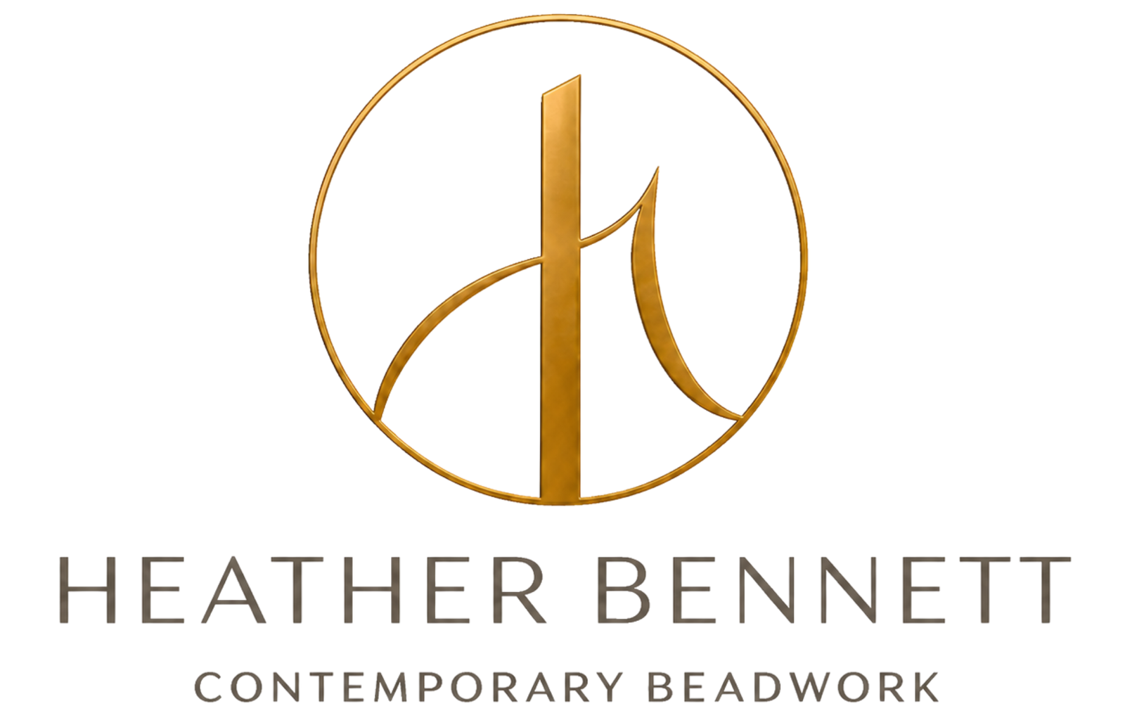 Heather Bennett Contemporary Beadwork logo featuring gold abstract HB monogram inside a circular outline.